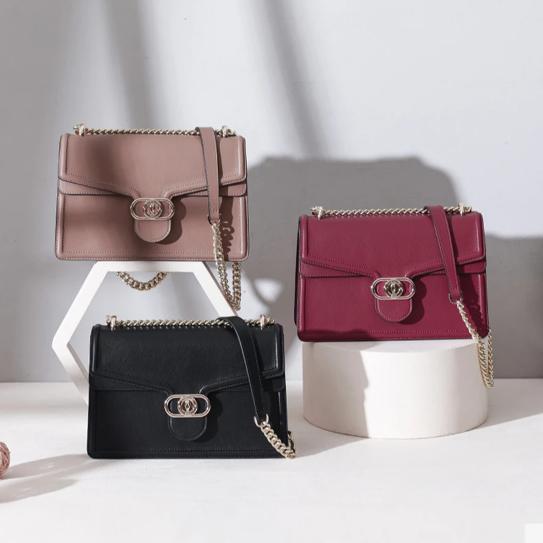 

2021 New Arrivals Designer Custom Logo Genuine Leather Women Handbags Ladies Shoulder Chain For Bag, 3 colors