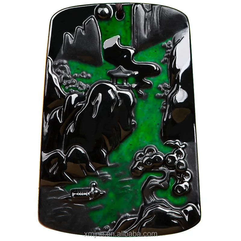 

Certified Grade A Natural Ink Green Jadeite Ink Jade Landscape Brand Jade Pendant Pendant Jade Pendant Men And Women 3