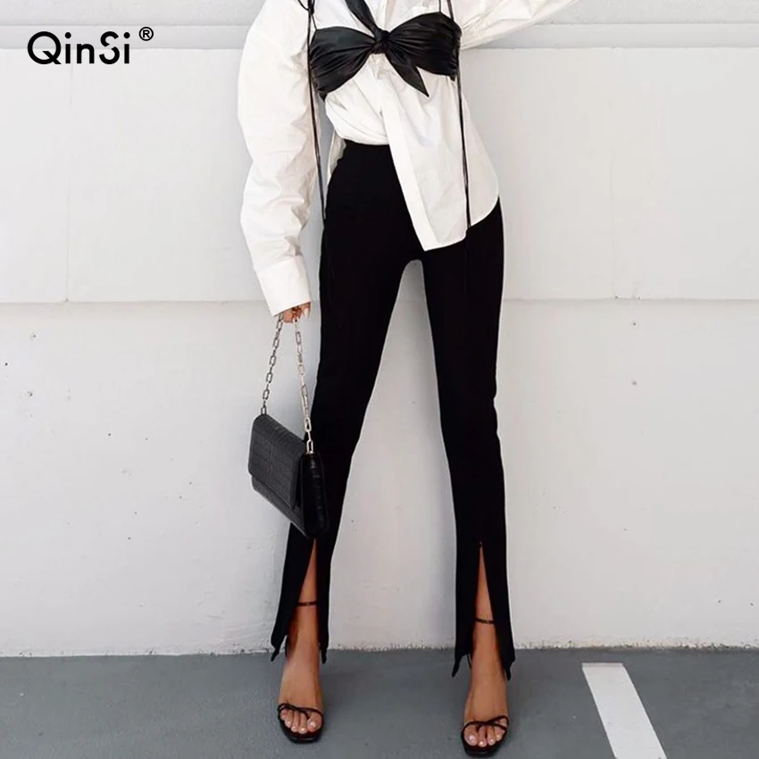 

QINSI 2022 Fashion Streetwear Autumn Elegant High Waist Hem Zipper Split Slim Pants Sexy Casual Pencil Pants Women Trousers