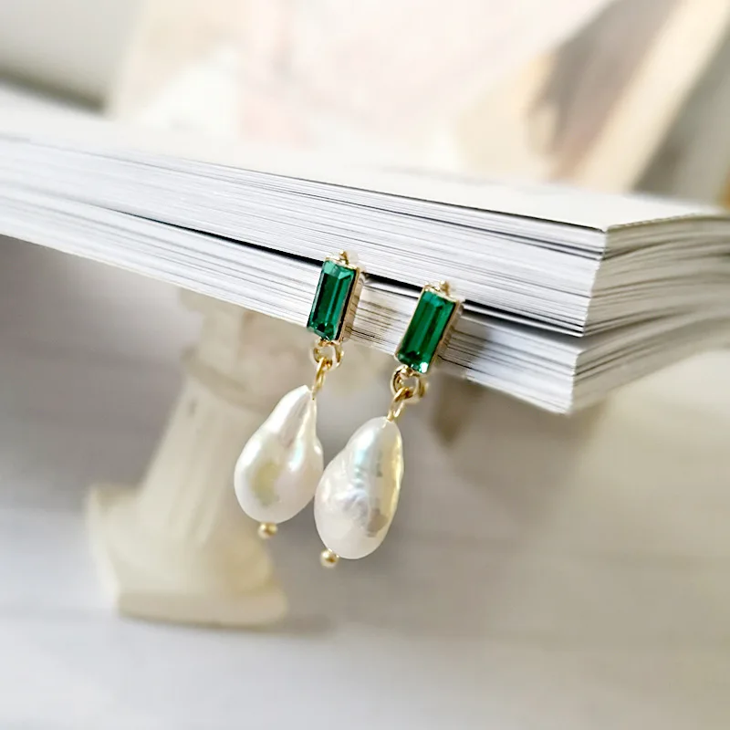 

High quality 18k gold plated pearl and crystal earrings jewelry luxury freshwater baroque pearl earrings for women, Gold plating