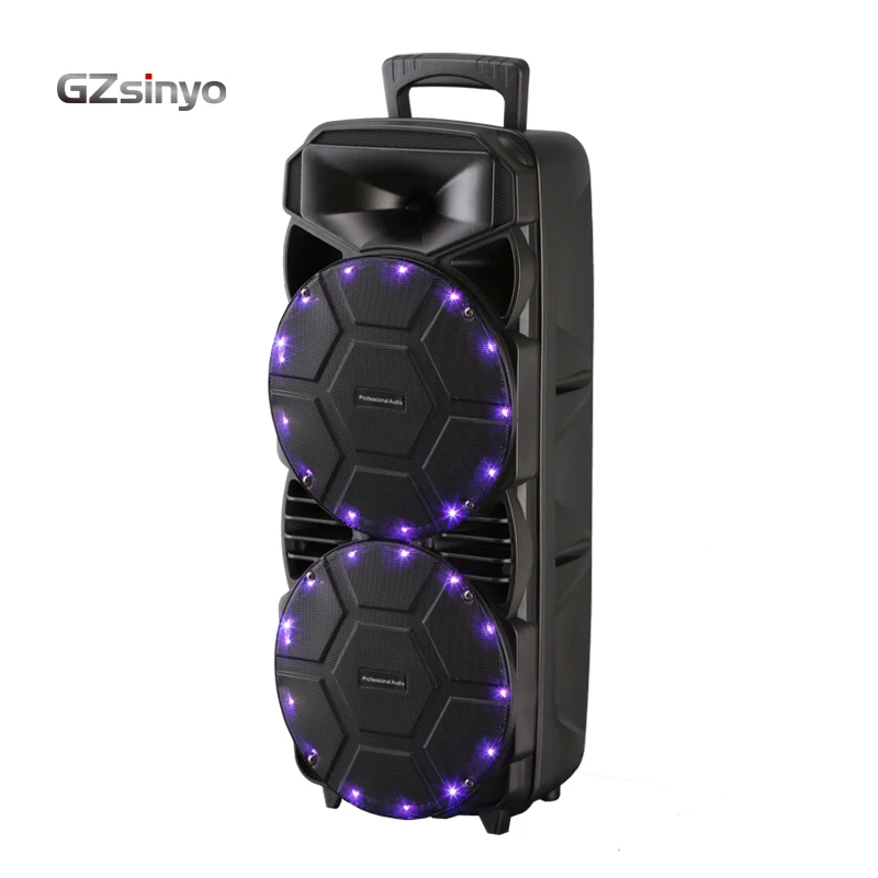 

hot sale dual 8 inch sound control portable trolley amplified blue tooth DJ party speaker, Black