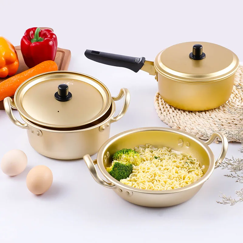 

Noodle Pot Korean Style Instant Noodle Hot Pots Yellow Aluminum Cooking Pot Wholesale