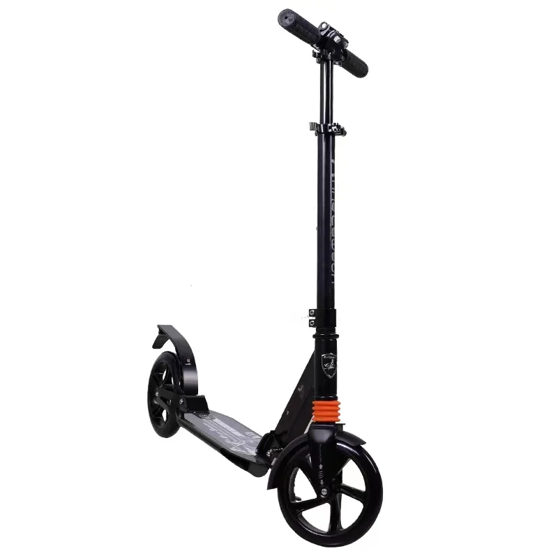 

Adult Scooter with double shock absorption, double brake and 20cm PU wheel adult foldable kick scooter, Black white