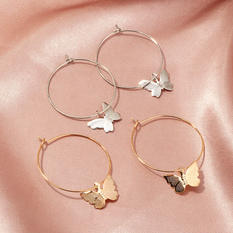 

Gold Plated Butterfly Hook Earrings Women Butterfly Hoop Earrings Wholesale, As picture show