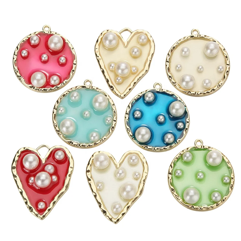 

DIY Colorful Enamel Charms Round Heart White Pearl Oil Drop Pendant For Earring Necklace Jewelry Making Accessories, Picture