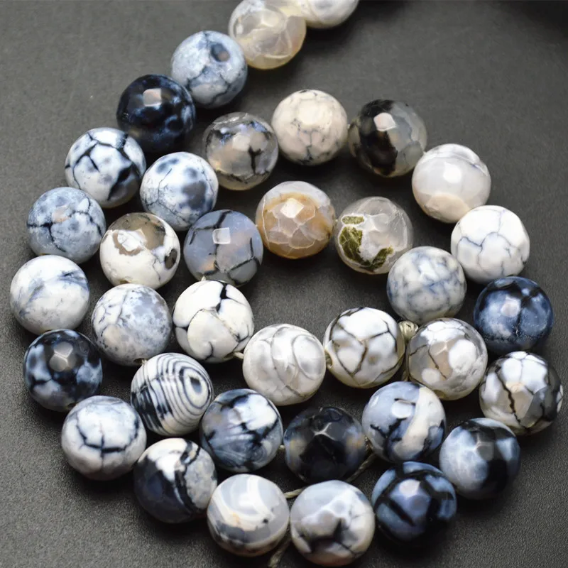 

Faceted White and Black Fire Agate Stone Round Loose Beads 6mm 8mm 10mm