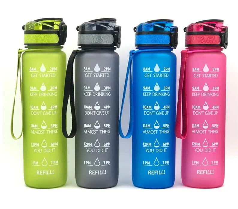 

32 oz Water Bottles Motivational Time Marker BPA Free Reusable Sports Outdoor Portable Water Bottle for Daily life, Sky bule/black/pink/green