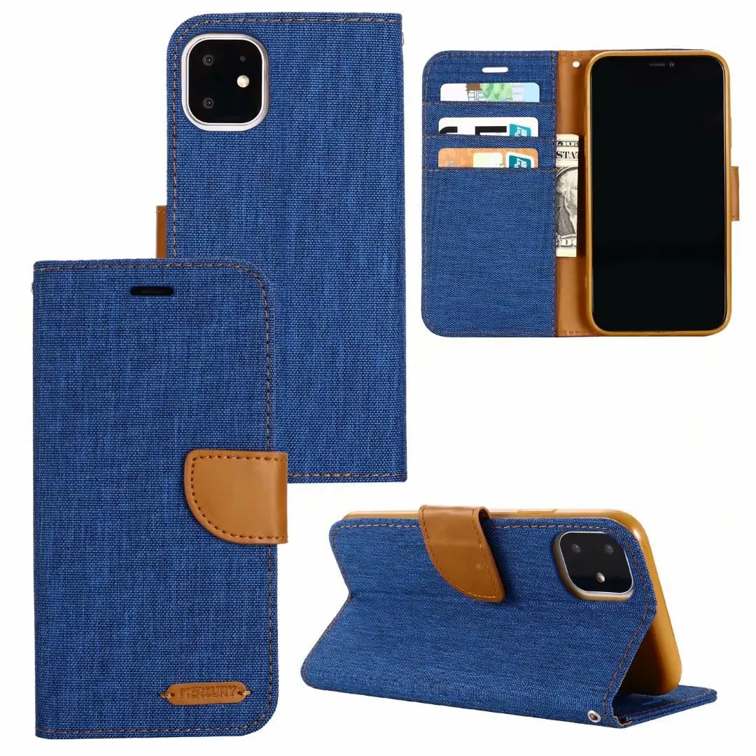

Wallet Leather Phone Case For iPhone 13 mini 6 6s 7 8 Plus X Xs Xr XsMax 11 11Pro 11ProMax 12 Solid color denim, 8colors
