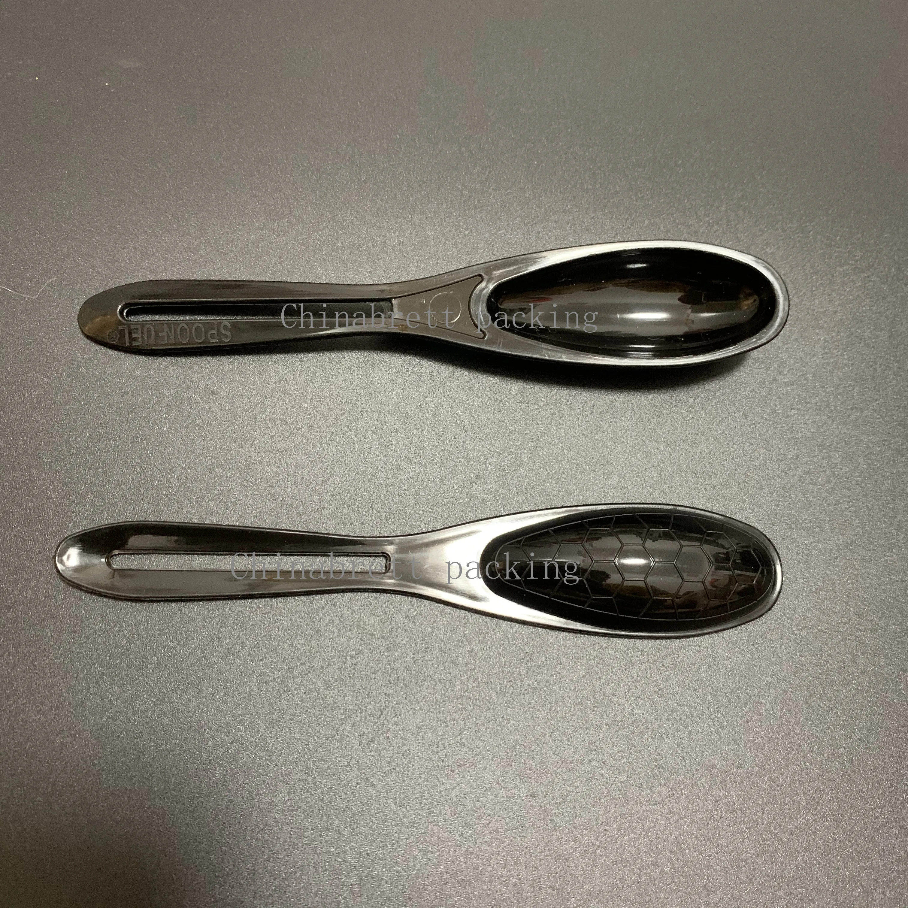 BPA free eco friendly 7g disposable plastic cup black honey spoon with foil film and wrappers