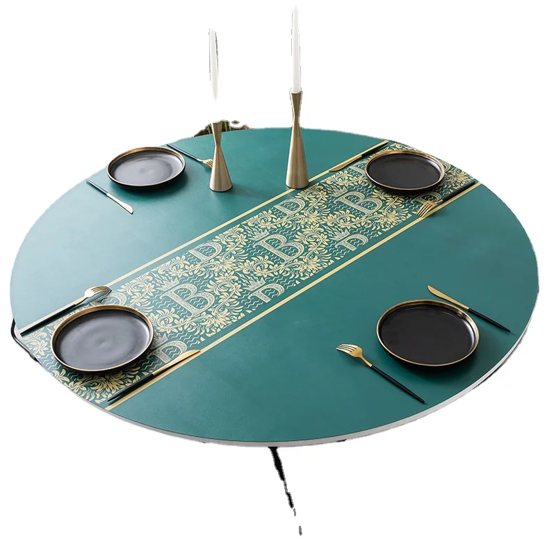 

Custom round table cloth printing leather tablecloth waterproof table Decor cover for BBQ