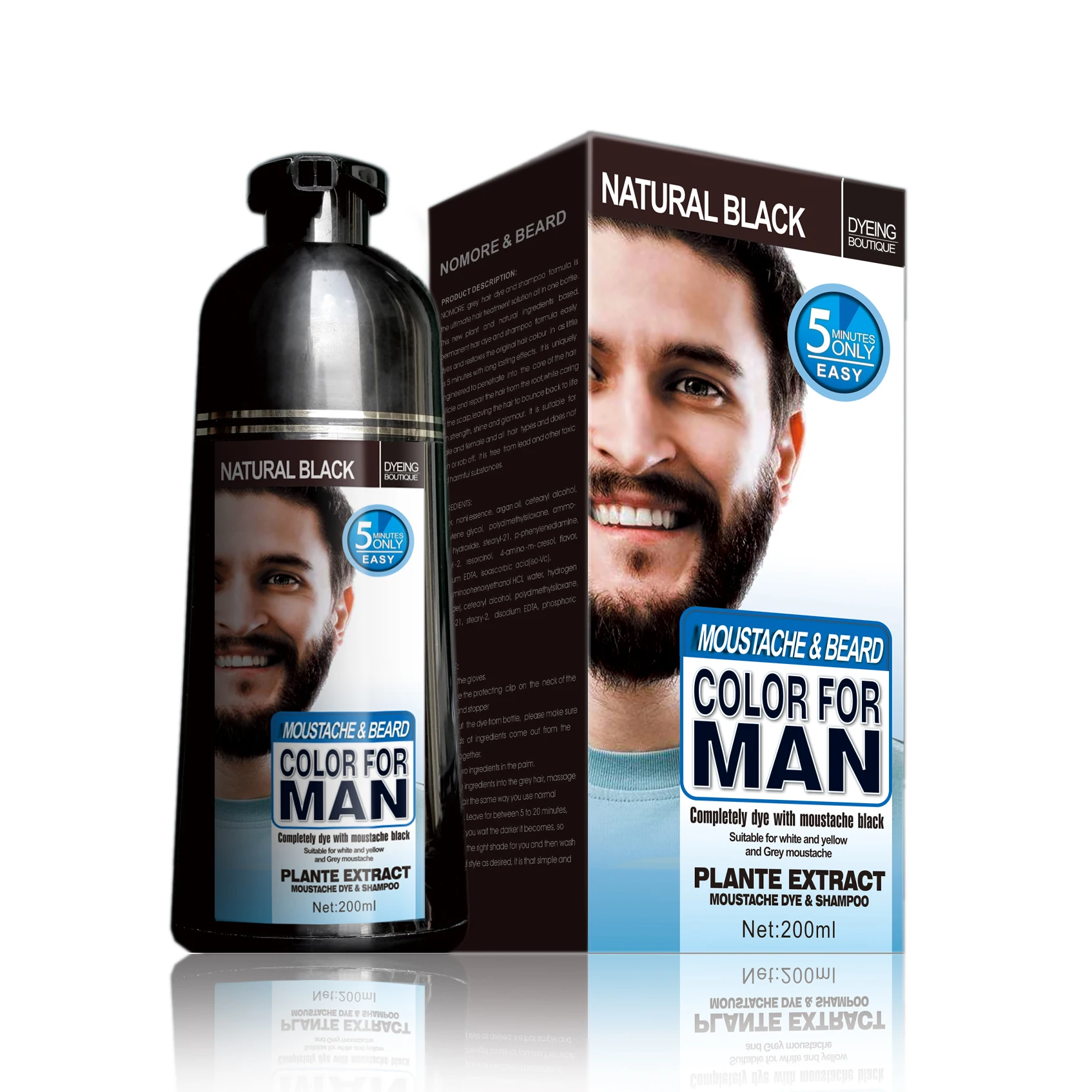 
Mokeru 200ml oem private label black beard dye oil for man beard dye shampoo moustache dye with plante extract color for man  (62406775845)