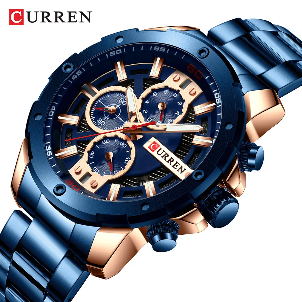 

CURREN 8336 Popular Big Dial Japan Fashion Stainless Steel Chronograph Men Watch Quartz Business Wristwatch, As pictures