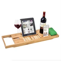 

Bamboo Bathtub Caddy Tray - Adjustable Bath Tub Organizer with Wine Holder, Cup Placement, Soap Dish, Book Slot