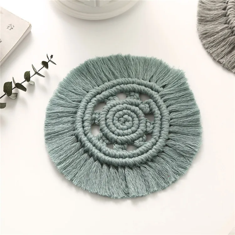 

Good quality with factory direct sale price custom placemats and coasters crochet macrame set coaster, 7 color