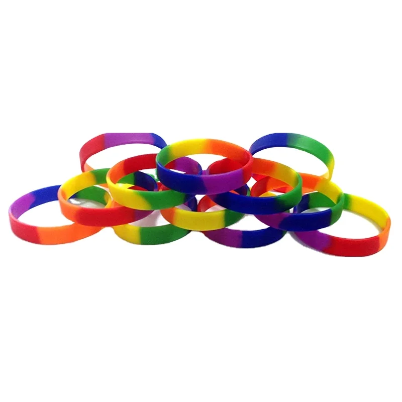 

Rainbow Color Silicone Bangle Bracelets Charms Adult Mixed Colors Blank Sports Bands Silicone Wristband, Picture shows