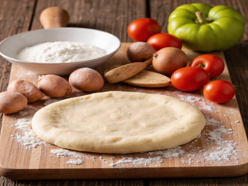 Homemade pizza dough ingredients on wooden table