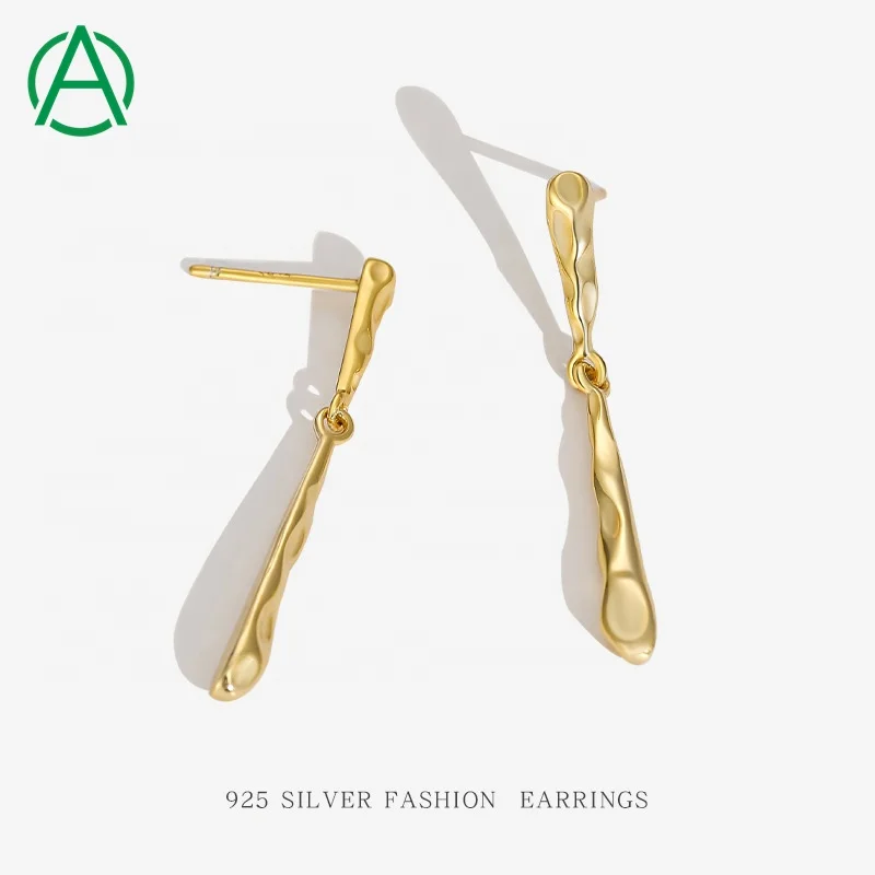 

ArthurGem Original Design Jewelry Irregular Texture Water Drop 925 Sterling Silver Earrings Gold Plated Stud Earrings for Women