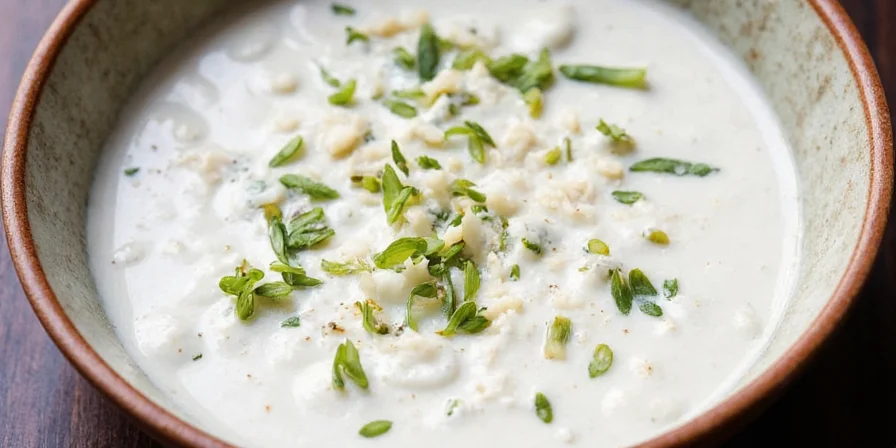 Bowl of tzatziki dressing with pita bread and veggies