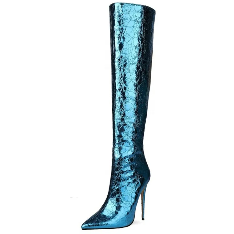 

Blue Color Animal Prints Skintight OverKnee High Boots Custom Colors Gold Long Boots Ladies Pointed toe Sexy Thin High Boots, Blue go;ld green silver red purple