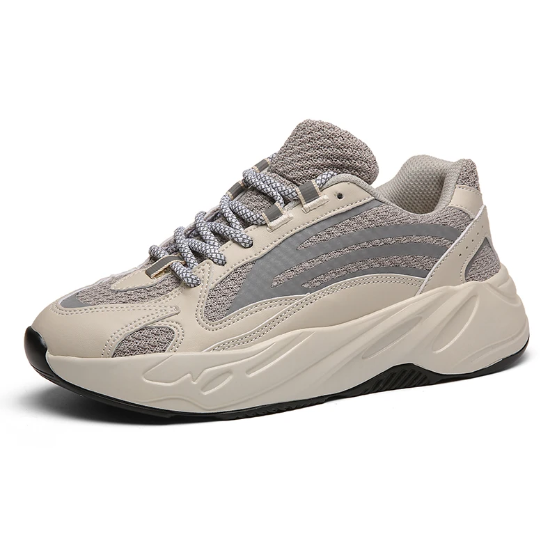 

HWXY luminous yeezy men running shoes comfortable sport sneakers for couple size 46, Dark grey / beige / smoky blue