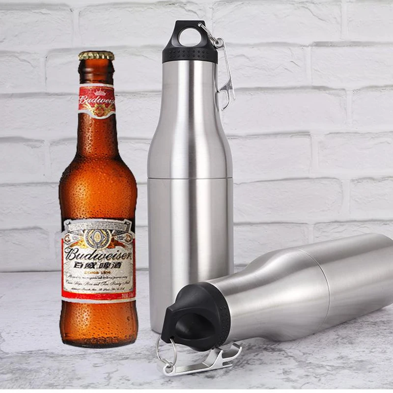 

12oz Beer Bottle Cooler Double Wall Insulated Beer Bottle Holder Stainless Steel Fits 12oz Bottles with Opener, Customized color