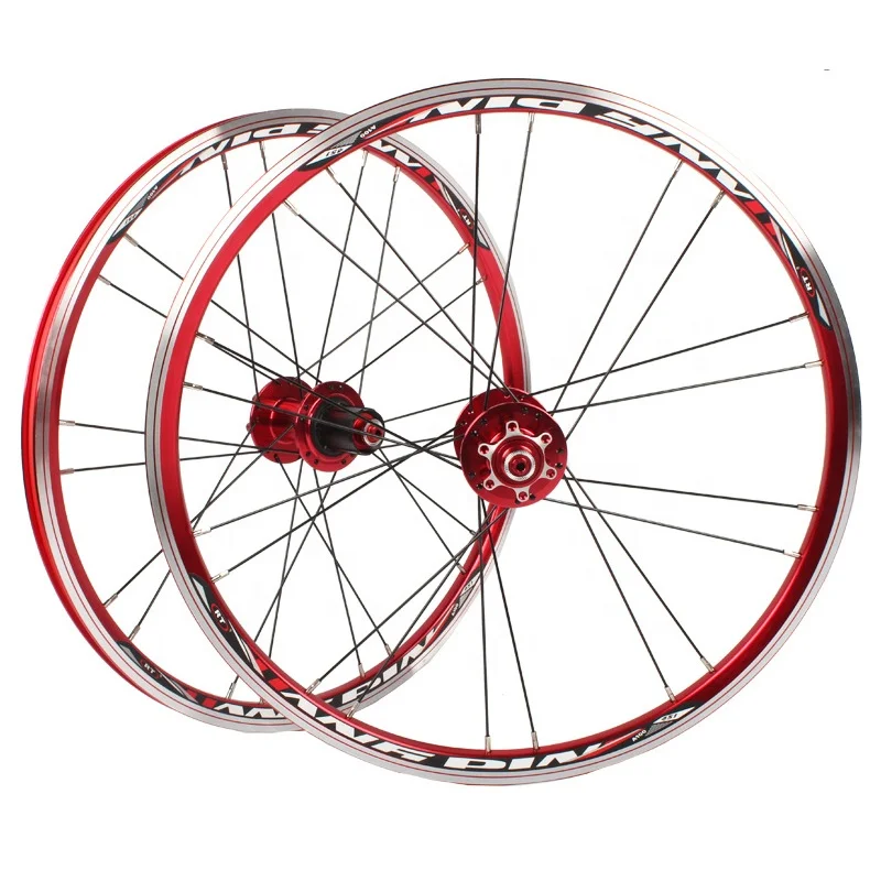 

folding bike 20 inches(451) 406 bicycle wheelset group folding bike bicycle wheel, Black/red