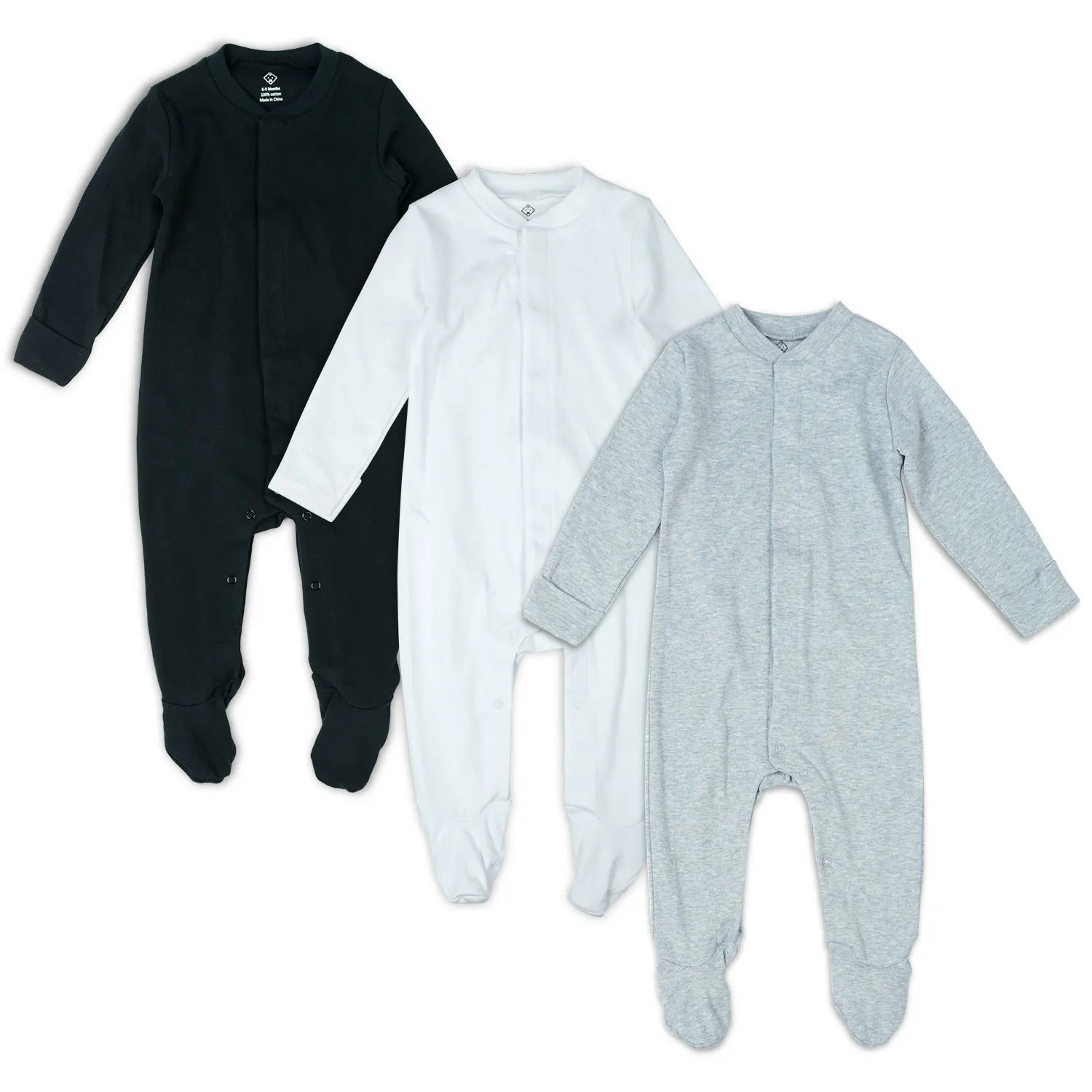 

Wholesale Cheap baby footie pajamas long sleeve jumpsuit romper baby solid color cotton newborn baby clothes romper, Black,white,grey