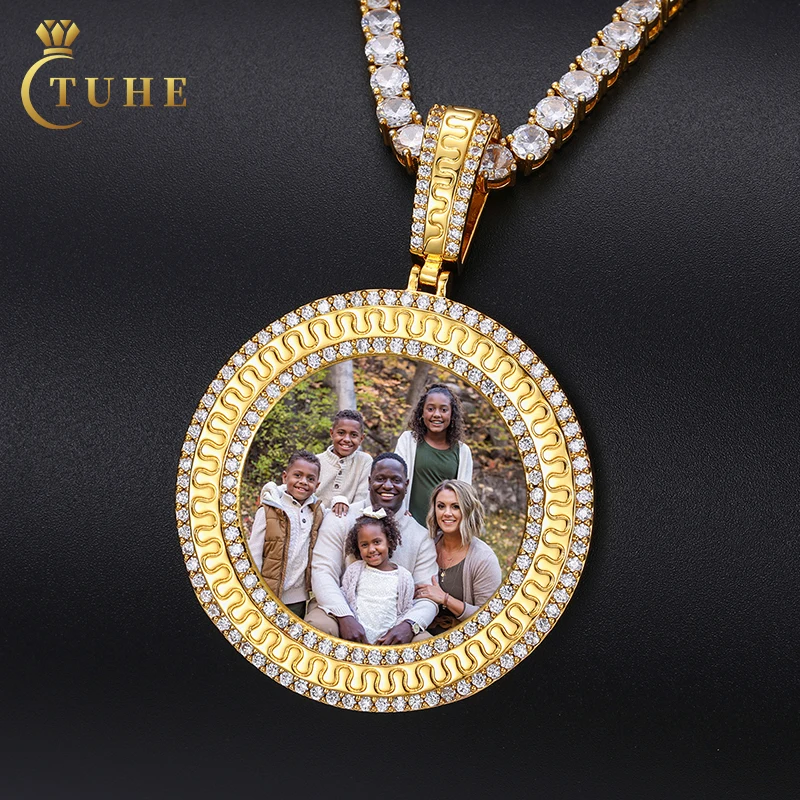 

EMER New Design 3 Row Round Custom Cubic Zircon Sublimation Made Photo Medallions Necklace With Rope Chains Gifts Pendant