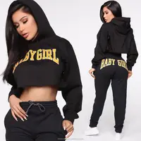 

MT26-306 2019 New Fashion Blank 2 Piece Clothing Set Women Black Crop Top And Side Split Pants Suit ladies Sexy Two Piece Tracks