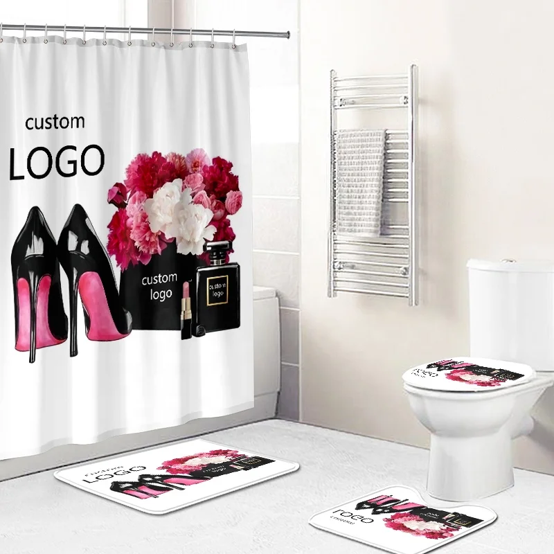 

Customized Shower Curtain Brand Name Logo Bath Set, Bathroom Mat Set With Shower Curtain, Luxury Shower Curtain Sets, Custom-made