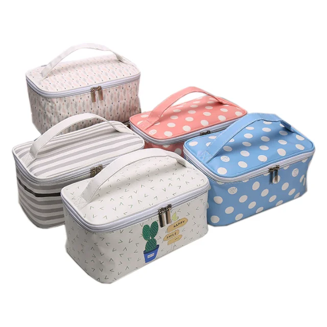 

Fresh Casual Style Promotional Cute Pink Dot Portable Makeup Cosmetic Bag Vanity Pouch Toiletry Bag, As picture