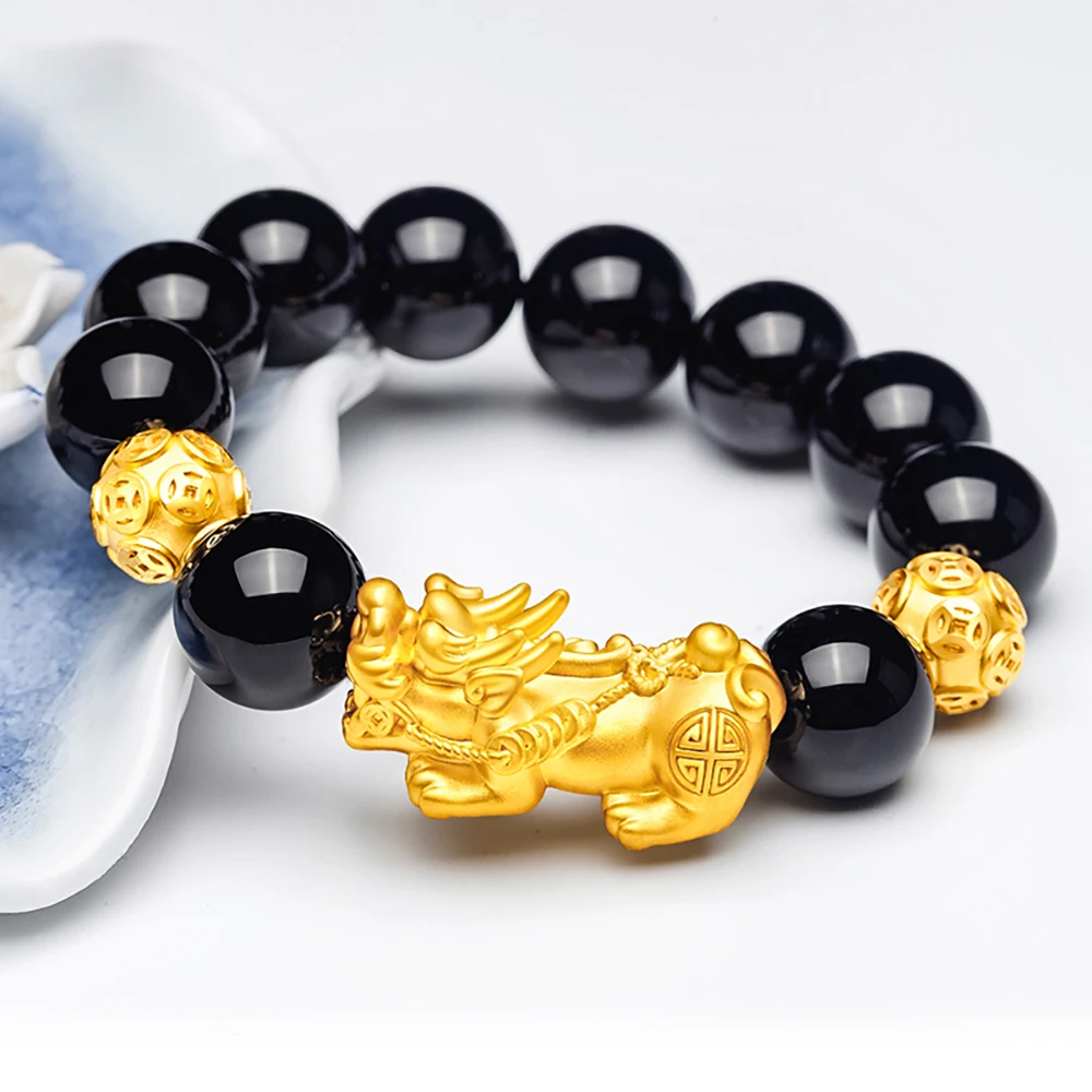 

Feng Shui Good Luck Bracelets for Men Women Obsidian Bead Dragon Lucky Charm Bracelet Pixiu Pi Yao Attract Wealth Bracelet