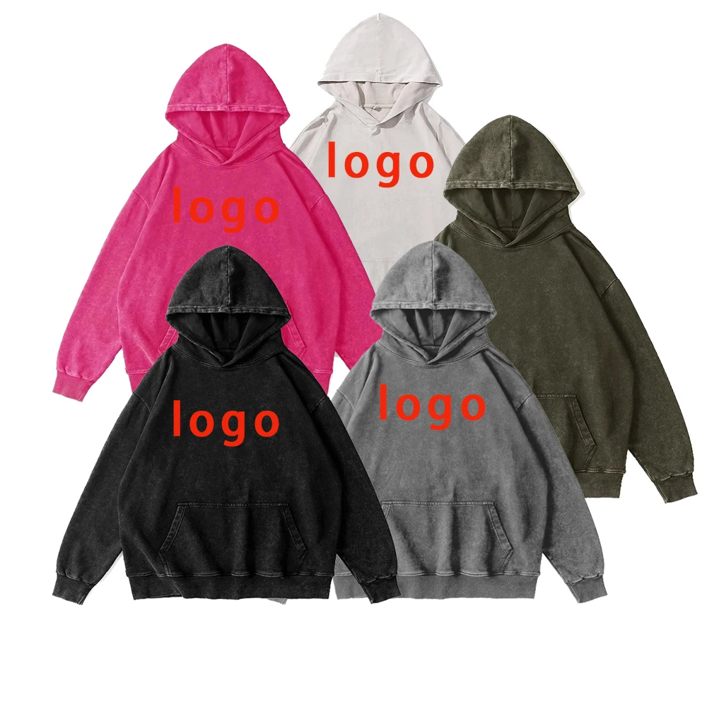 Oversize Acid Washed Hoodie Manufacturer OEM Blank Custom 100% Cotton Hoodie High Quality Heavyweight Vintage Washed Hoodie