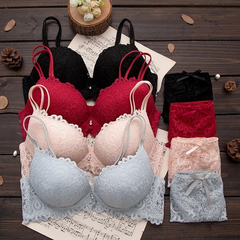 

Lovely Girls Hight quality cotton cute lace two piece bra and panty sets for girls