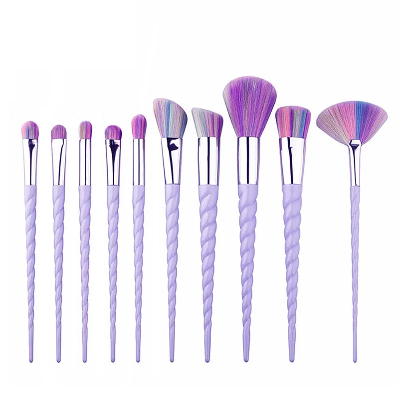 

2020 hot sale 10 pcs makeup brush sets Unicorn design plastic thread handles cosmetic makeup brushes set