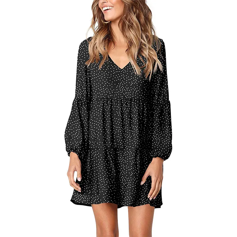 

Women Summer Tunic Dress V Neck Casual Loose Flowy Swing Shift Dresses, Polka dot black,polka dot coffee,polka dot green,polka dot navy