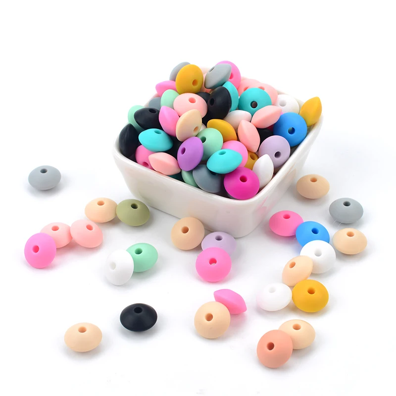 

99 color  Wholesale Loose Food Grade Bpa Free Soft Baby Chew Teething Lentil Silicone Beads For Teething Jewelry, 99 colors