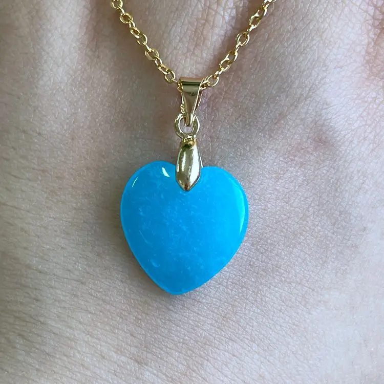 

hot natural stone jewelry 18k gold plated heart pendant necklace healing blue jade necklace for lover
