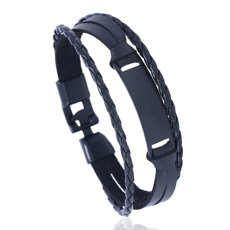 

Europe And American Vintage Braided For Men And Women Fashion Jewelry Hot Selling DIY Black Gun Plated Parts Leather Bracelet, Picture shows
