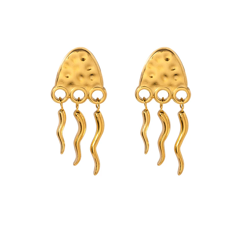 Trend Plated 18k Gold Stainless Steel Jellyfish Pendant Tassel Earrings For Women