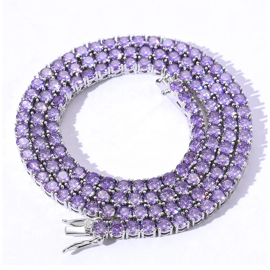 

4mm Tennis Zircon Necklace, Purple CZ Radiant Cut Tennis Necklace Woman