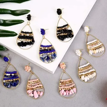 

2020 Hot Selling 4 Colors Bohemian Eardrop Natural Stone Water Drop Earrings Multicolor Beads Drop Earrings