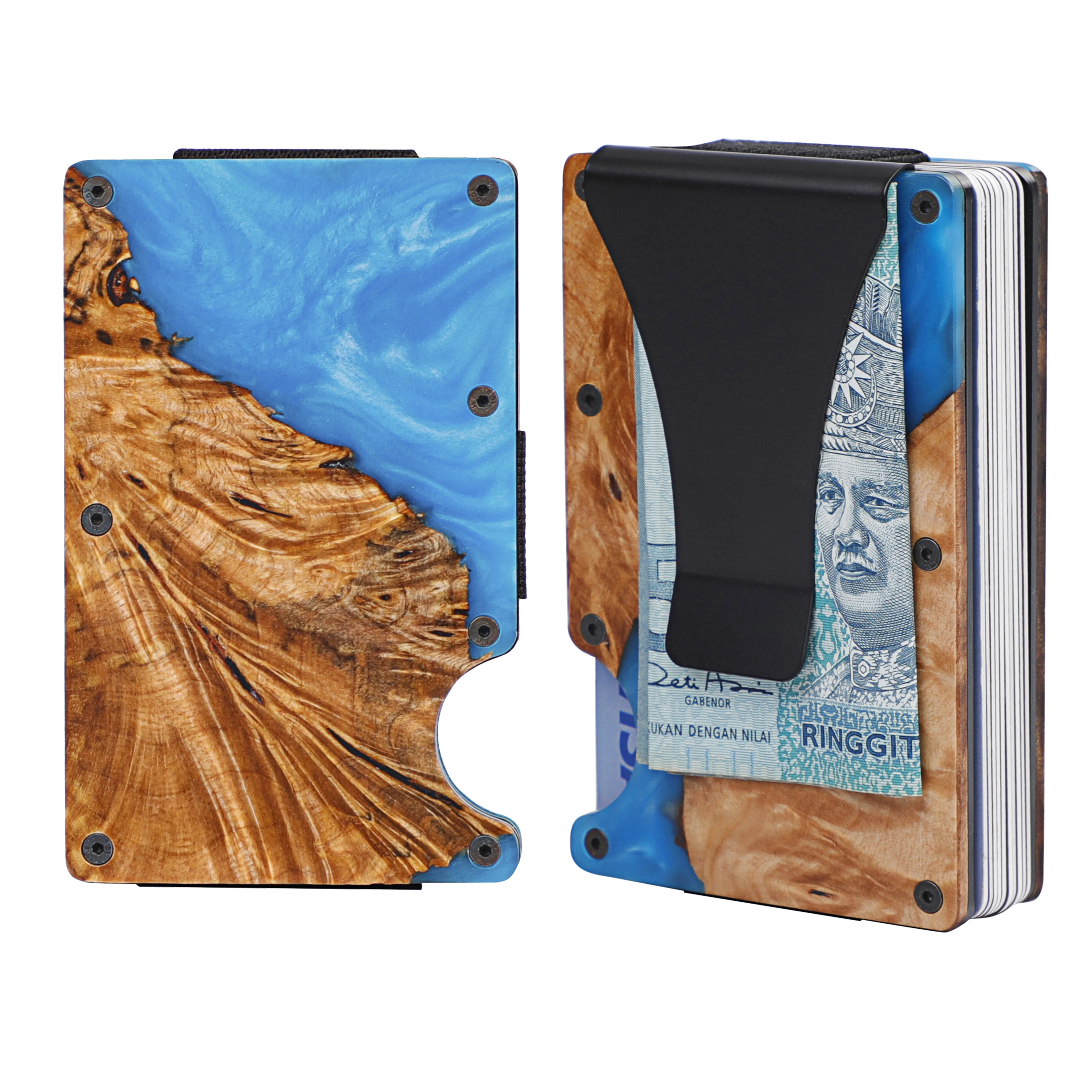 

luxury Wooden exquisite Minimalist Slim Rfid Blocking Card Holder Business Men Women Resin Wood Card Holder With Money Clip