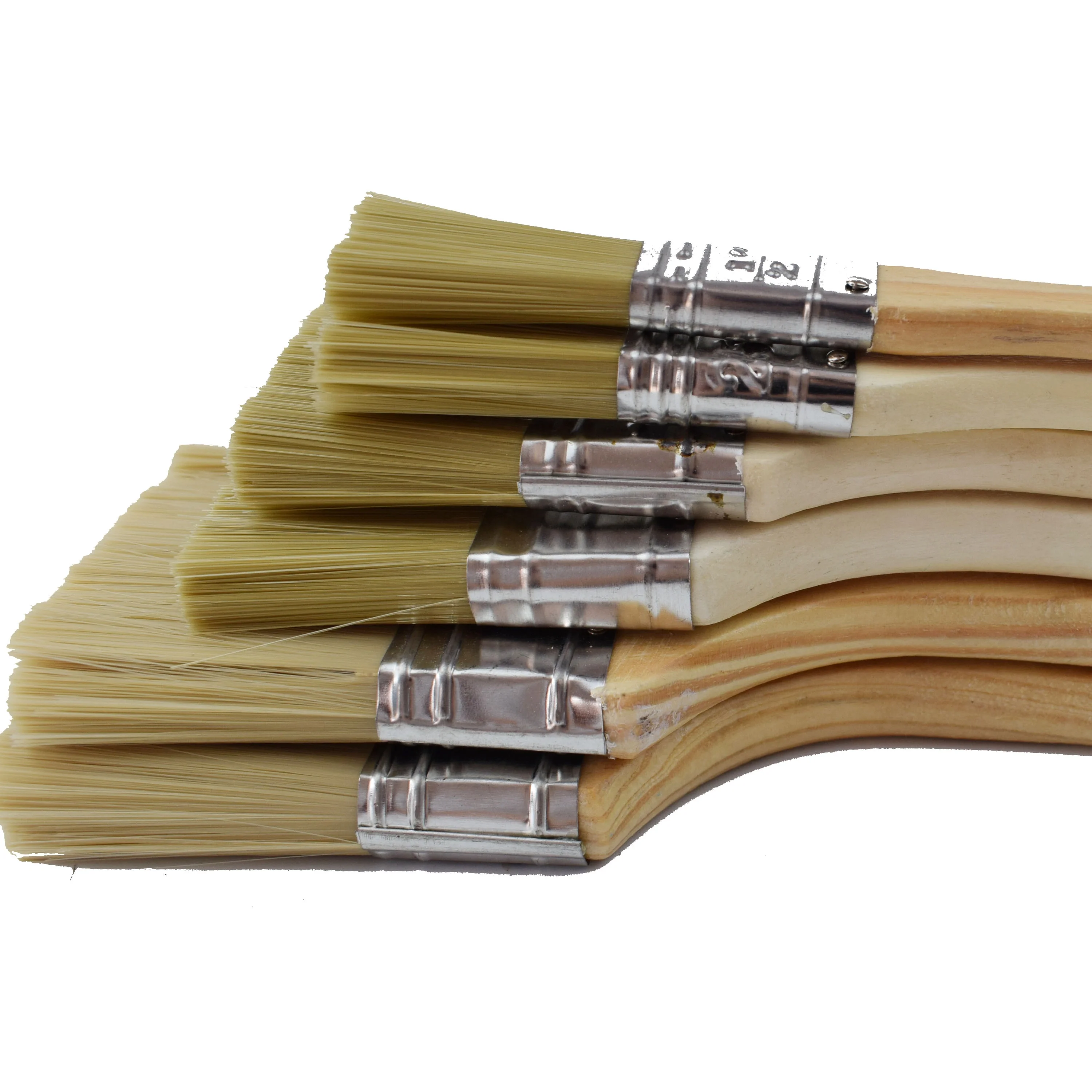 

China Manufacture Blue PET Filament Radiator Flat Paint Brush Wooden Handle Manufacturer