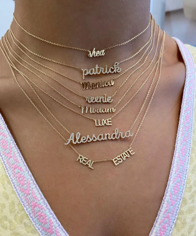 

Custom different font gold silver plated delicate diamond name plate necklace personalised, Picture shown