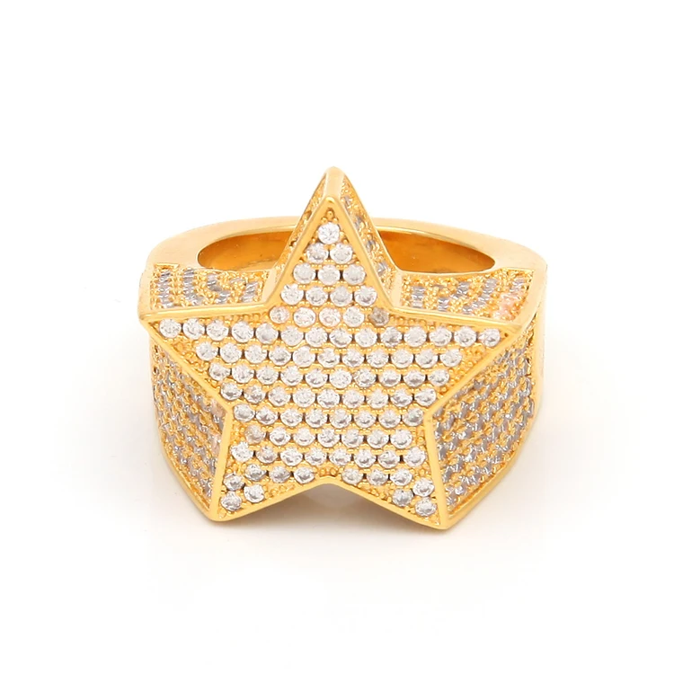 

Factory Supplier Cubic Zirconiza Iced Out Mens Hip Hop 18K Gold Star Ring