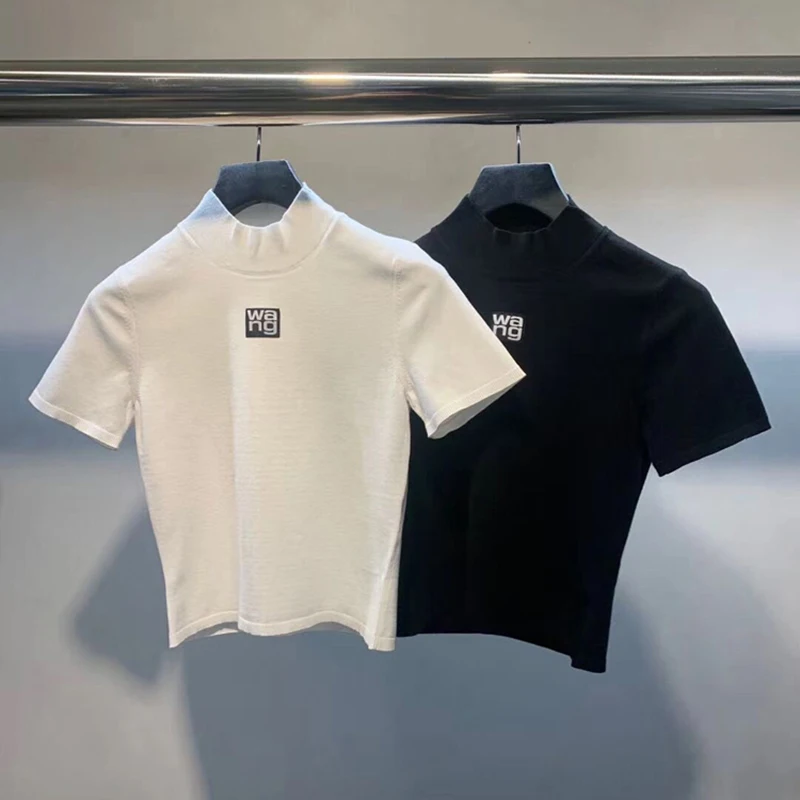 

Aw King 2021 spring and summer new stand collar letter T-Shirt Top short cotton short sleeve T-shirt