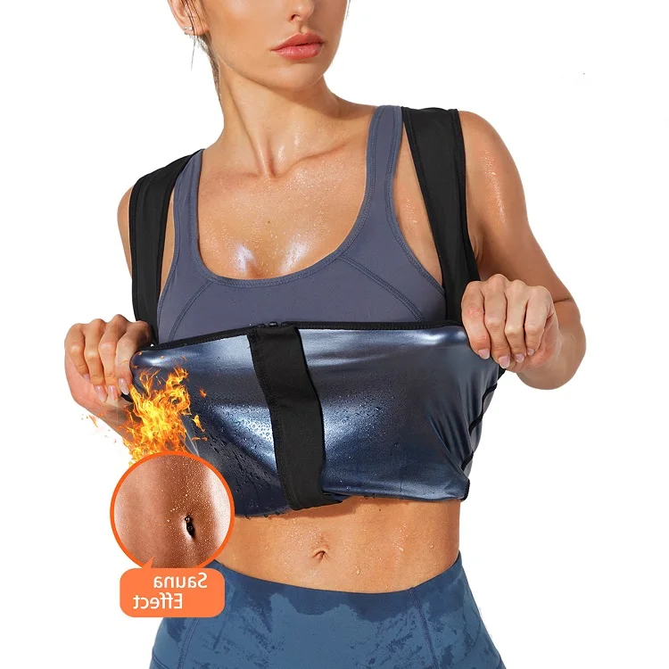 

Factory Speed Up Weight Loss Vest Fitness Hot Sauna Sweat Jacket Women Blue Sauna Workout Suit, Black