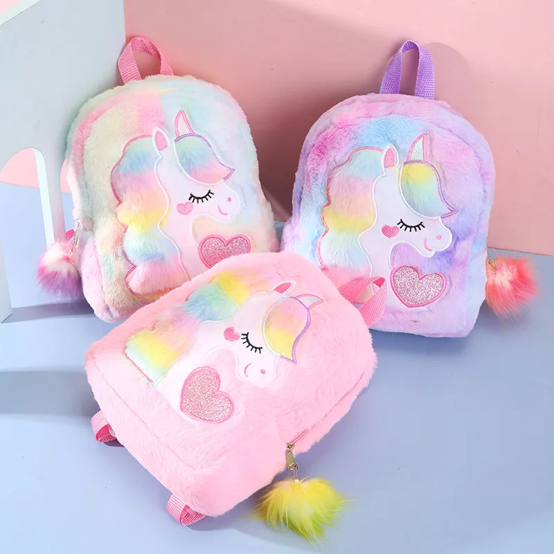 

Wholesale Unicorn Small Cute Girls Push Backpack Kids Back Pack School Bag for unicorns bag plush animal bag, Customized color