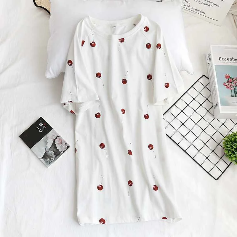 

new nightdress female summer cotton short-sleeved cute sweet thin nightdress wear medium long home service nightdress ladie